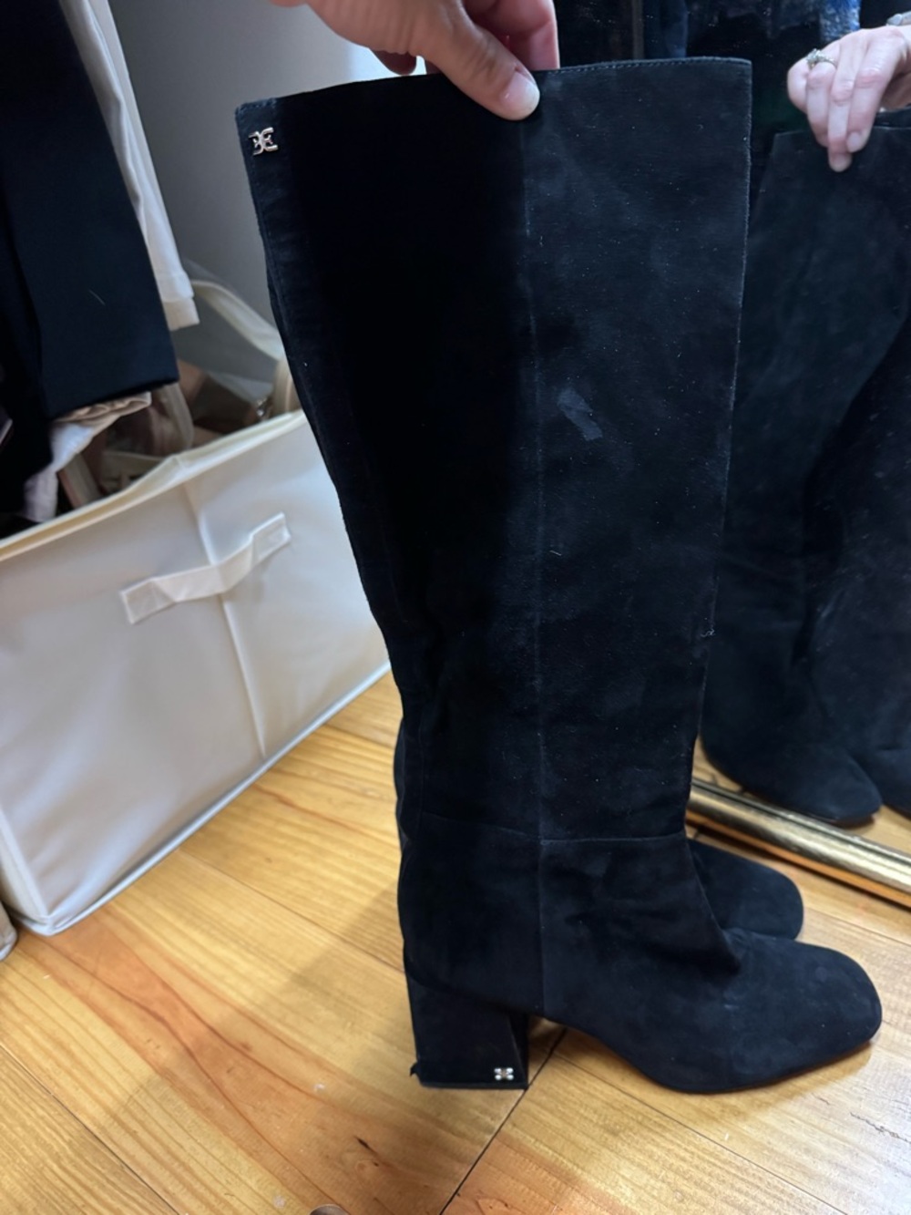 Sam Edelman Black Suede Over-the-Knee Block Heel Boots